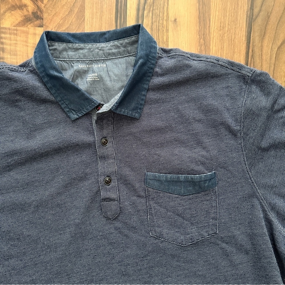 ✨3 for $18 ✨ Saks Fifth Avenue Men's Blue Polo Shirt - Picture 3 of 6